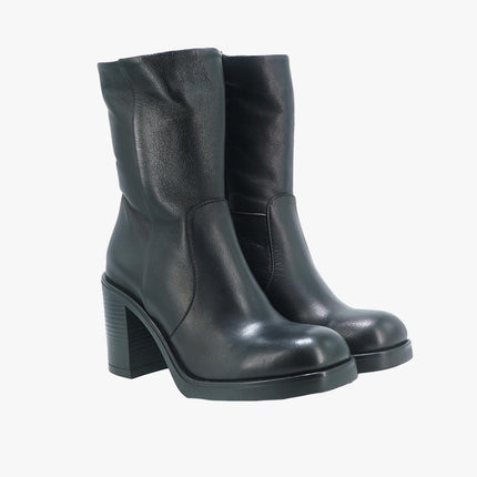 Stivaletto Donna in Pelle Nera Punta Quadrata V2702 NERO Bueno 