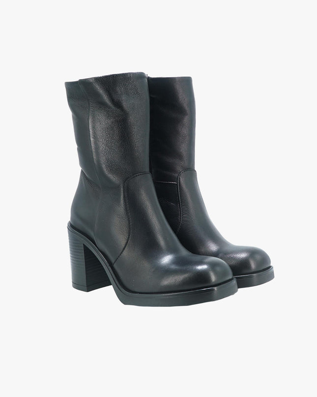 Stivaletto Donna in Pelle Nera Punta Quadrata V2702 NERO Bueno 