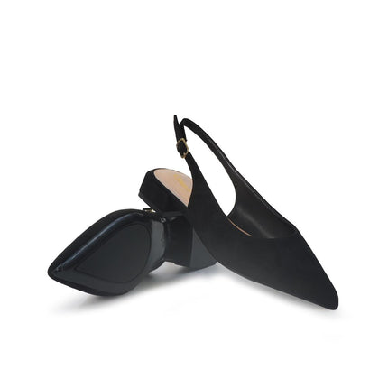 ClaudV Chanel Donna Sling Back Tacco Basso in Camoscio Nero E08-01 BLACK ClaudV 