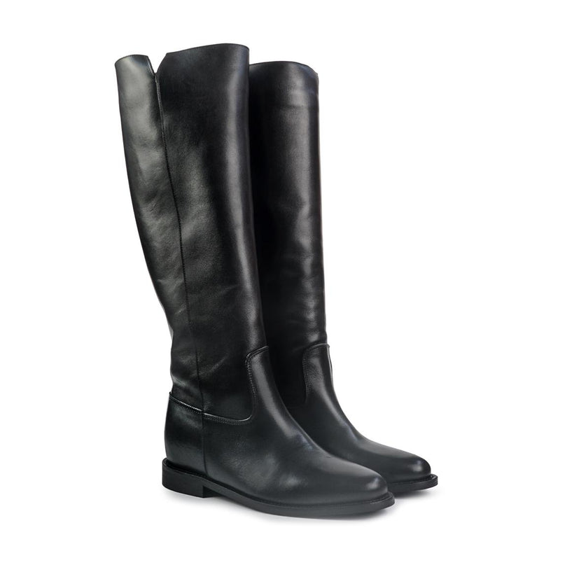 Spatarella Stivali Donna con Zeppa Tubolare in Pelle Nero BZ131 BLACK Spatarella 