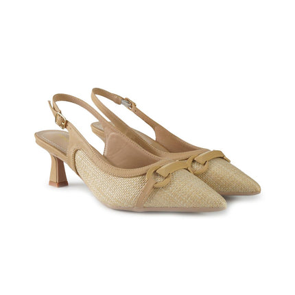 Francesco Milano Chanel Slingback con Tacco in Pelle e Raffia Beige E06-06K RAFFIA Francesco Milano 