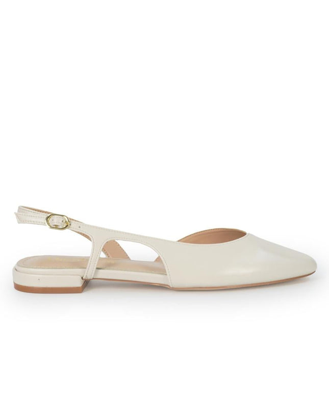 ClaudV Chanel Donna Sling Back Tacco Basso in Pelle Panna - MARIO SPATARELLA
