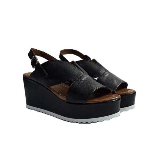 Bueno Sandali Donna con Zeppa Alta in Pelle Nera A5600 BLACK Bueno 