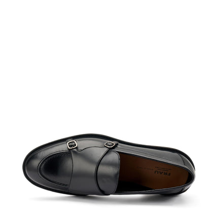 Frau Mocassini Uomo con Doppia Fibbia in Pelle Nero - MARIO SPATARELLA