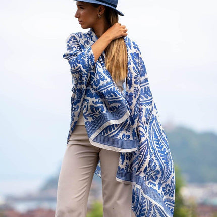 Foulard Pareo in Seta Stampa Blu ASK277C SILK AZUL OSCURO Colores de Otono 