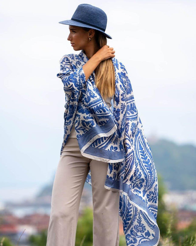 Foulard Pareo in Seta Stampa Blu ASK277C SILK AZUL OSCURO Colores de Otono 