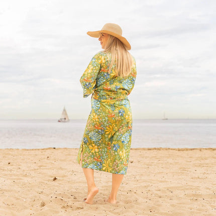 Kimono Caftano in Cotone CWK48 TROPICAL FLORAL Linen 