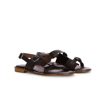 Bueno Sandali Flat Bassi Donna in Camoscio Testa di Moro G1507 BROWN Bueno 