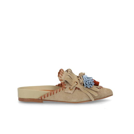 Bruno Premi Sabot Basso Donna con Nappine in Camoscio Beige - MARIO SPATARELLA
