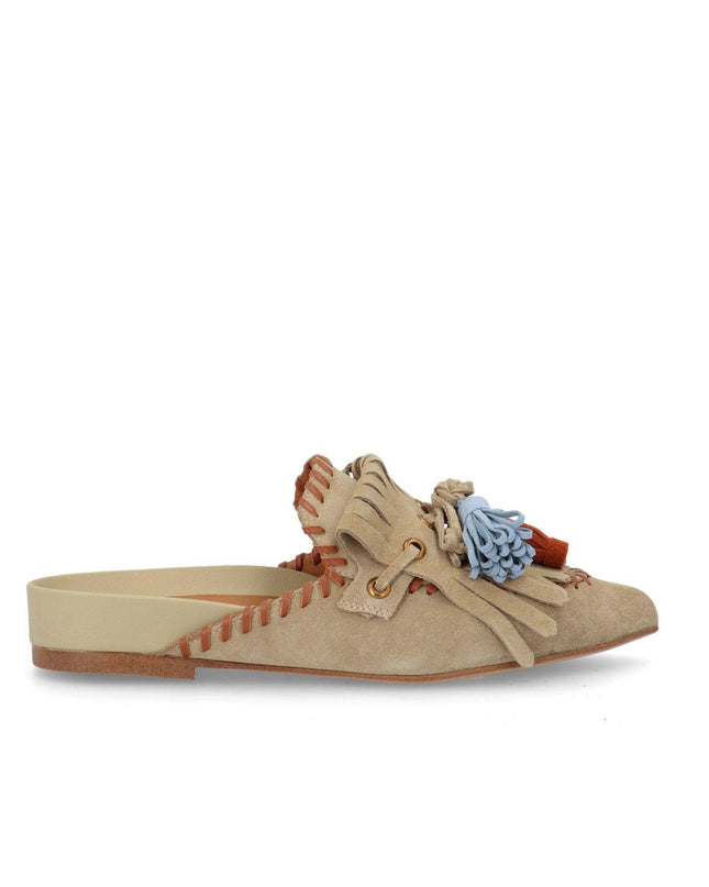 Bruno Premi Sabot Basso Donna con Nappine in Camoscio Beige - MARIO SPATARELLA