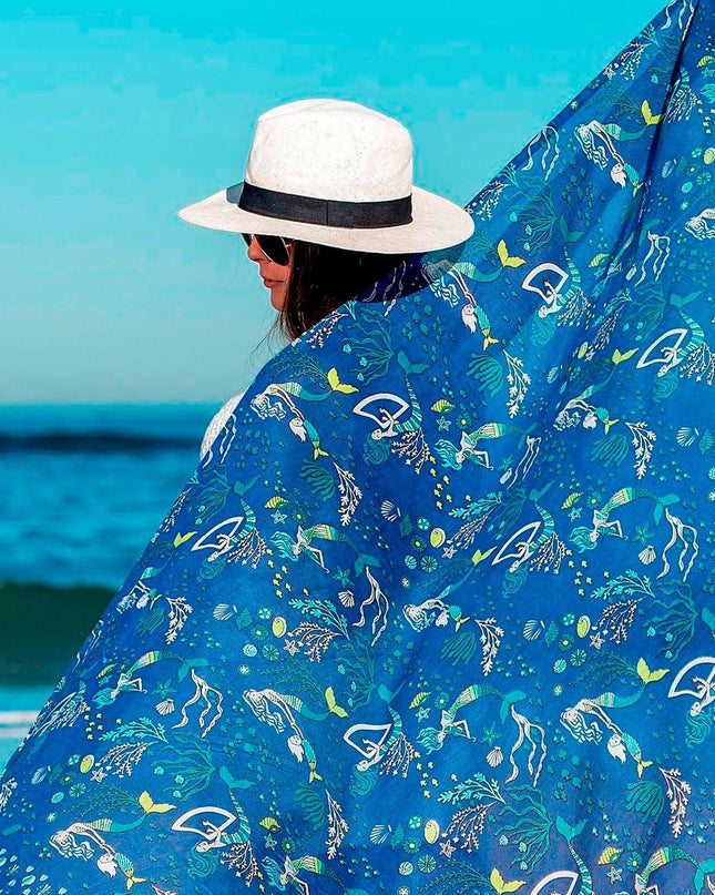 Foulard Pareo in Cotone Stampato Fantasia Blu - MARIO SPATARELLA