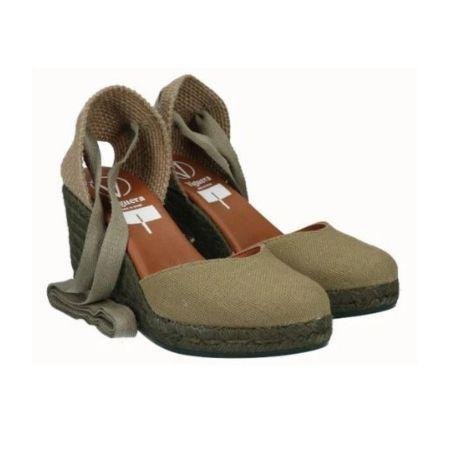 Viguera Espadrillas Alpargatas Donna con Lacci Lunghi in Lino Kaki - MARIO SPATARELLA