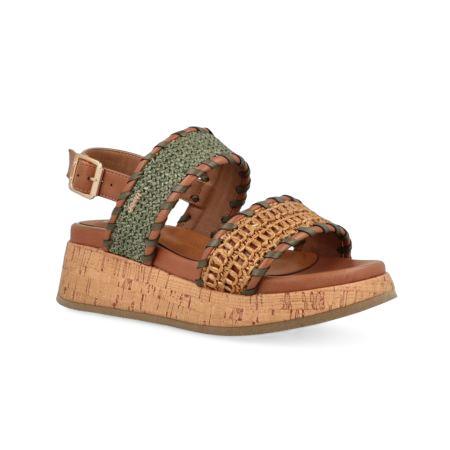 Jeep Sandalo Donna con Zeppa Sughero Verde Multi KARINA RAFFIA MILITARY Jeep Footwear 