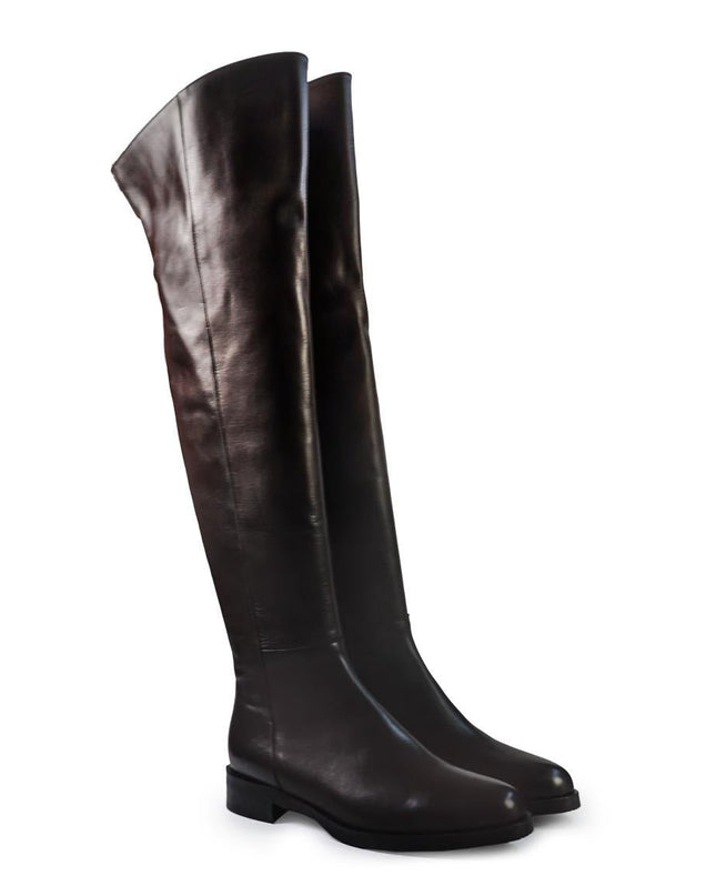 Gianni Crasto Stivale Donna in Pelle Marrone con Tacco Basso e Gambale Alto Sopra il Ginocchio - MARIO SPATARELLA