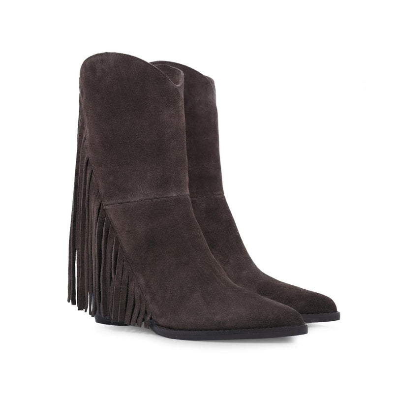 Tsakiris Mallas Stivali Texani Donna con Frange in Camoscio Testa di Moro - MARIO SPATARELLA