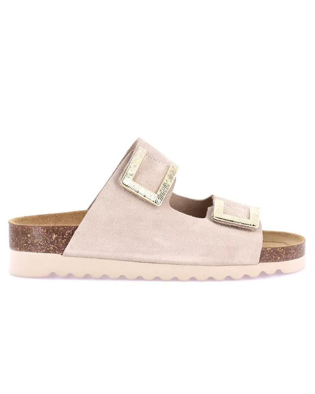 Grunland Sandali Donna Plantare Sughero Doppia Fibbia in Camoscio Beige - MARIO SPATARELLA