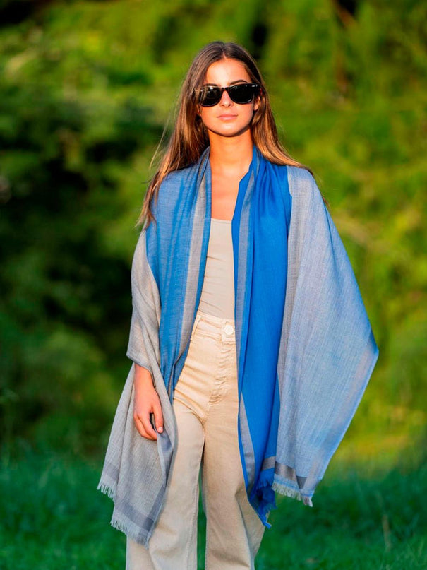 Foulard in Lana Misto Seta Azzurro ASW37F AZUL Colores de Otono 