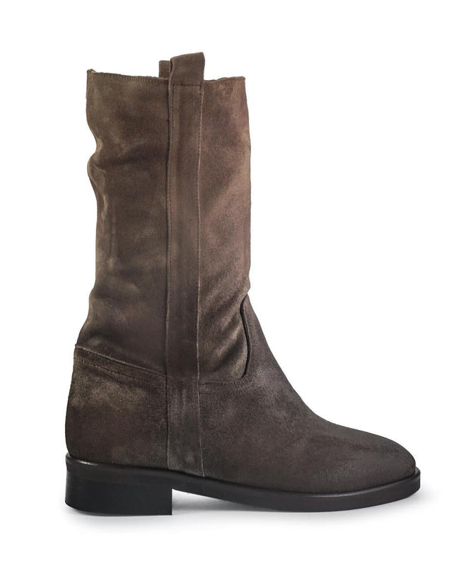 Spatarella Stivaletti Donna Tacco Basso Tubolare in Pelle Ingrassata Taupe - MARIO SPATARELLA