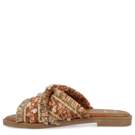 O - Joo Sandalo Flat Donna in Tessuto con Pietre Sabbia - MARIO SPATARELLA