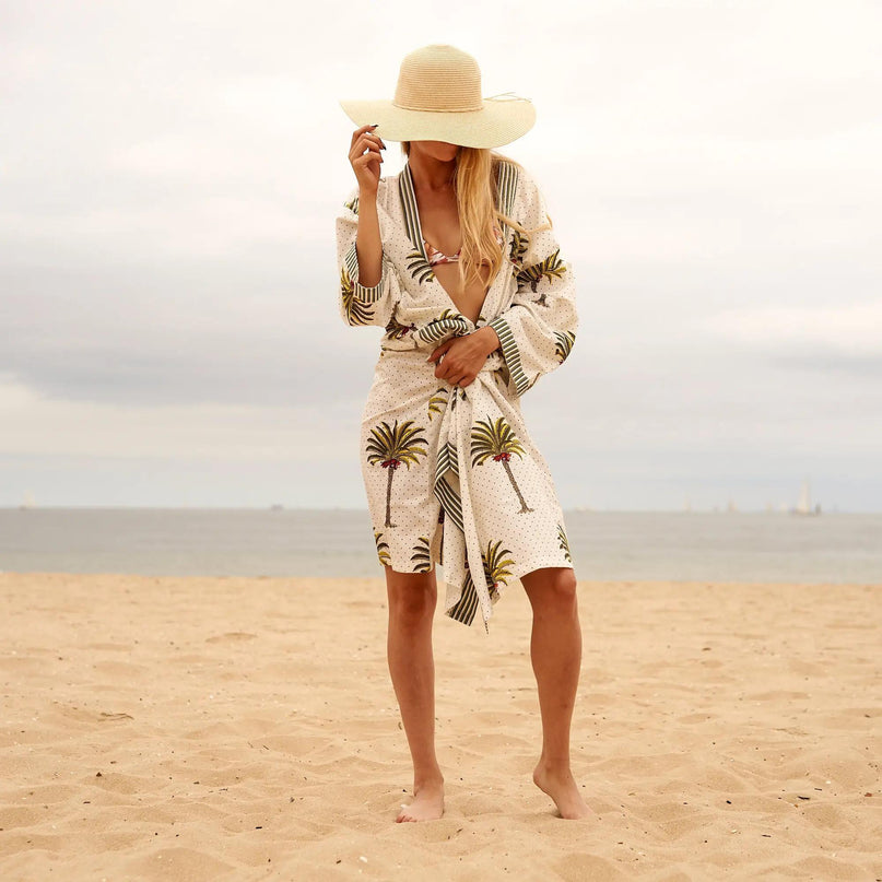 Kimono Caftano in Cotone CK05 PALM TREE Linen 