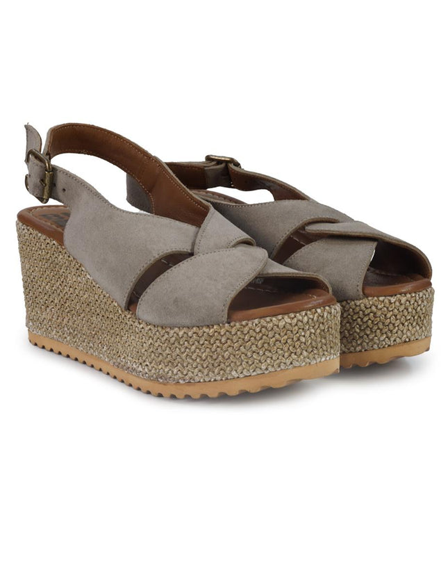 Bueno Sandalo Donna con Zeppa in Camoscio Pietra G3000 STONE Bueno 