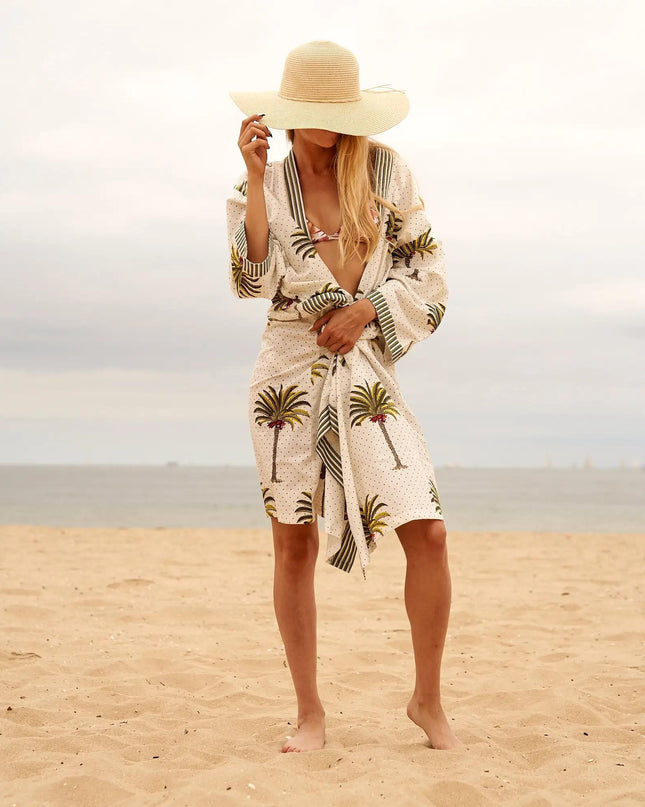 Kimono Caftano in Cotone CK05 PALM TREE Linen 