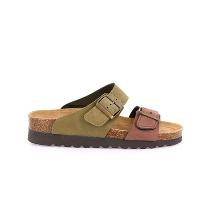 Grunland Sandali Donna Plantare Sughero Doppia Fibbia in Nabuk Bicolore CB2249 HOLA OLIVA MARRONE Grunland 