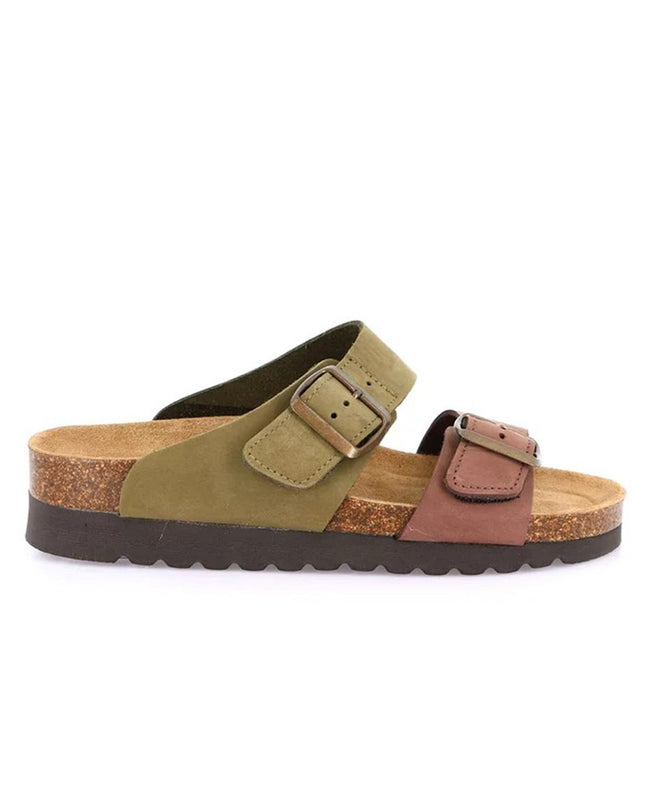Grunland Sandali Donna Plantare Sughero Doppia Fibbia in Nabuk Bicolore CB2249 HOLA OLIVA MARRONE Grunland 