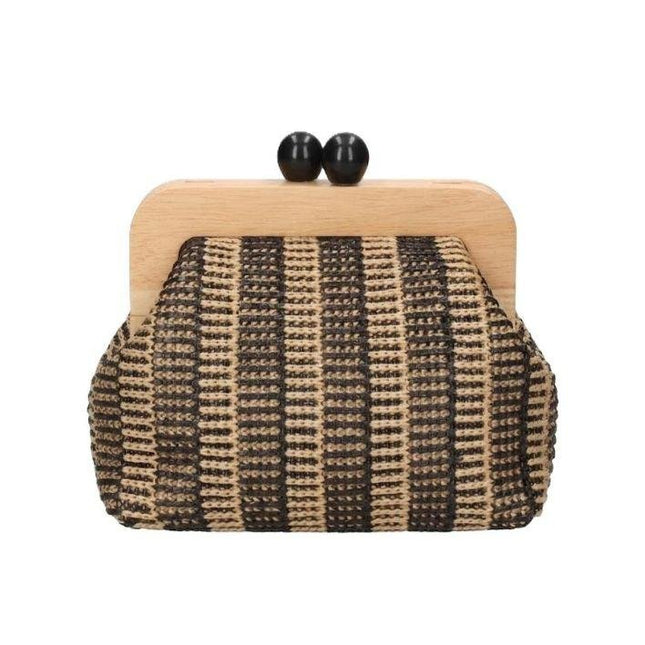 Exe Borsa Pochette Donna a Mano e Tracolla in Tessuto Nero Beige - MARIO SPATARELLA