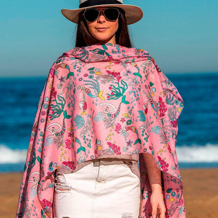 Foulard Pareo in Cotone Stampato Fantasia Rosa ACT95C COTTON ROSA Colores de Otono 