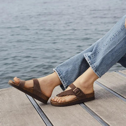 Grunland Sandalo Plantare Infradito Sughero Bio Donna in Nabuk Marrone CB0327 HOLA MARRONE Grunland 