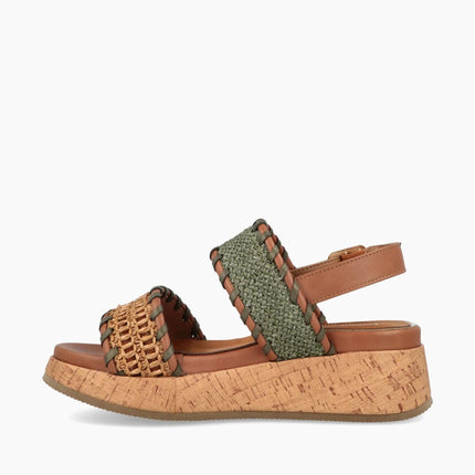 Jeep Sandalo Donna con Zeppa Sughero Verde Multi KARINA RAFFIA MILITARY Jeep Footwear 