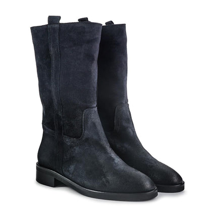 Spatarella Stivaletti Donna Tacco Basso Tubolare in Pelle Ingrassata Blu LP32 NAVY Spatarella 