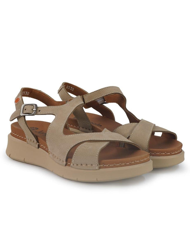 Jungla Sandali Donna Zeppa Bassa in Pelle Nabuk Beige - MARIO SPATARELLA