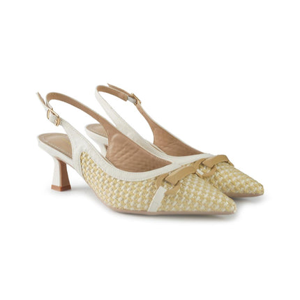Francesco Milano Chanel Slingback con Tacco in Pelle e Raffia Bianco E06-06K PRAGA RAFFIA Francesco Milano 