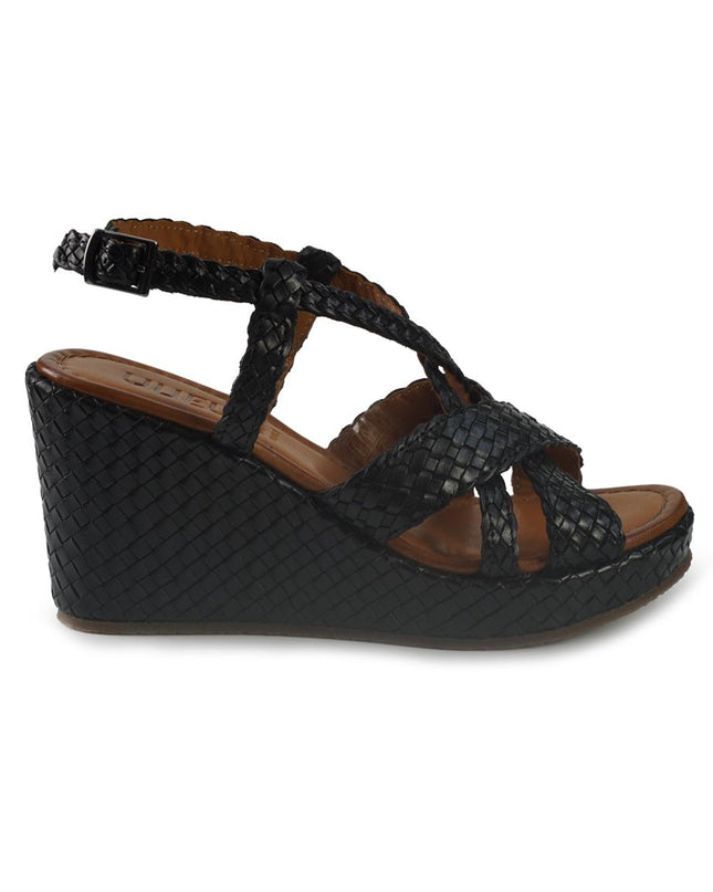 Vueva Sandali Zeppa Alta Donna in Pelle Intrecciata Nero WD319R24 BLACK Vueva 