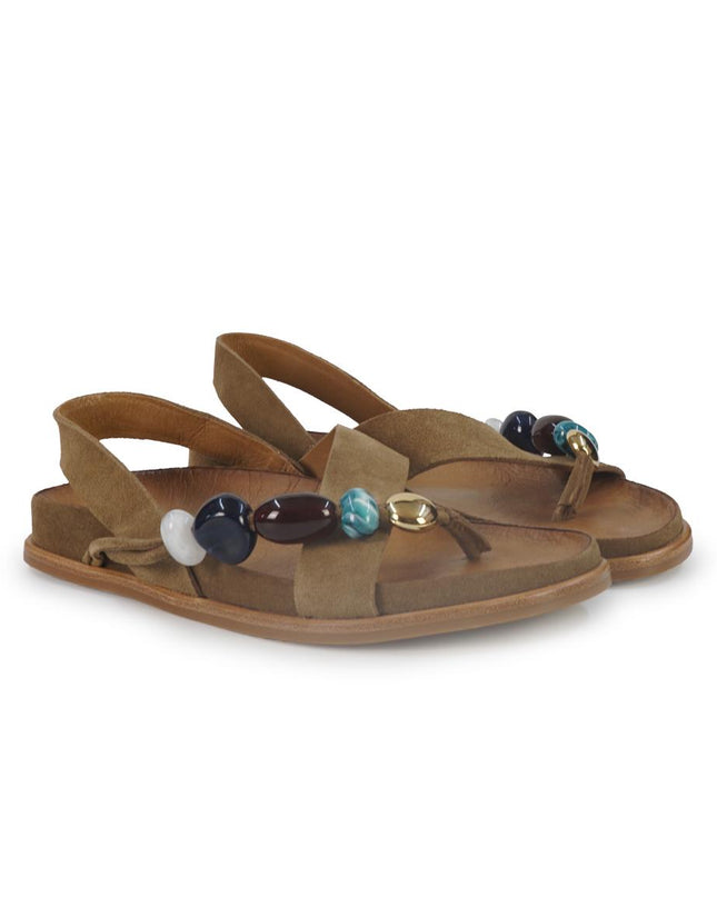 Inuovo Sandalo Donna Infradito con Pietre e Plantare Anatomco in Camoscio Sigaro 36014 CAMOSCIO Inuovo 