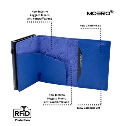 Portafoglio Slim PRO SAFFIANO BLU SHOCK ZIP BLU SHOCK Moero 