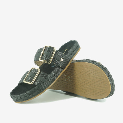 Sandalo Donna Basso Due Fibbie PALMAS RAFFIA BLACK Wrangler 