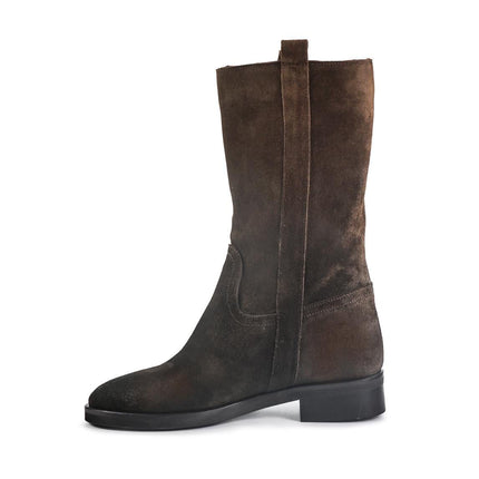 Spatarella Stivaletti Donna Tacco Basso Tubolare in Pelle Ingrassata Marrone - MARIO SPATARELLA