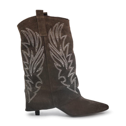 Spatarella Stivali Texani con Risvolto e Tacco Rocchetto in Camoscio Marrone - MARIO SPATARELLA