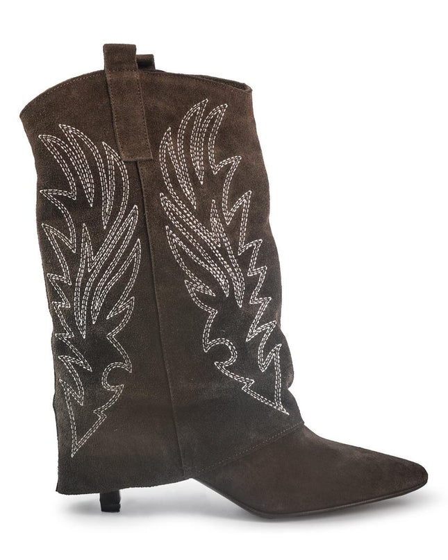 Spatarella Stivali Texani con Risvolto e Tacco Rocchetto in Camoscio Marrone - MARIO SPATARELLA