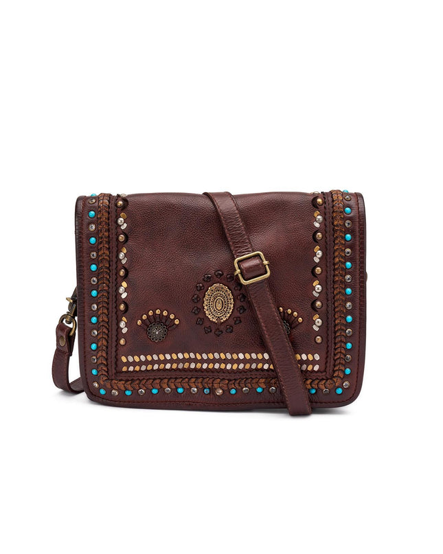 Frau Borsa Donna Borchiata con Tracolla in Pelle Marrone B933 BROWN Frau 