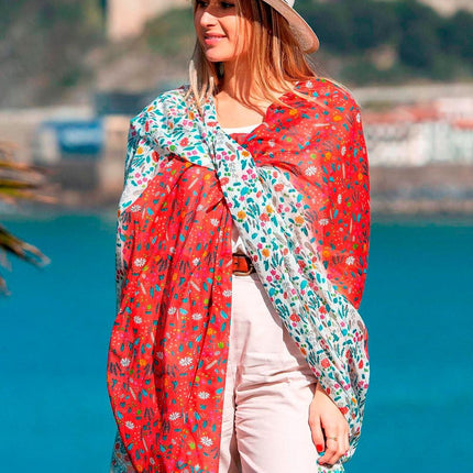 Foulard Pareo in Cotone Stampato Fantasia Double Face Rosso ACT73C COTTON ROJO Colores de Otono 