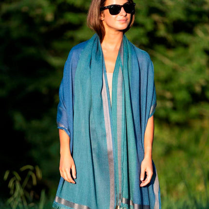 Foulard in Lana Misto Seta Azzurro Verde ASW37F AZUL VERDE Colores de Otono 