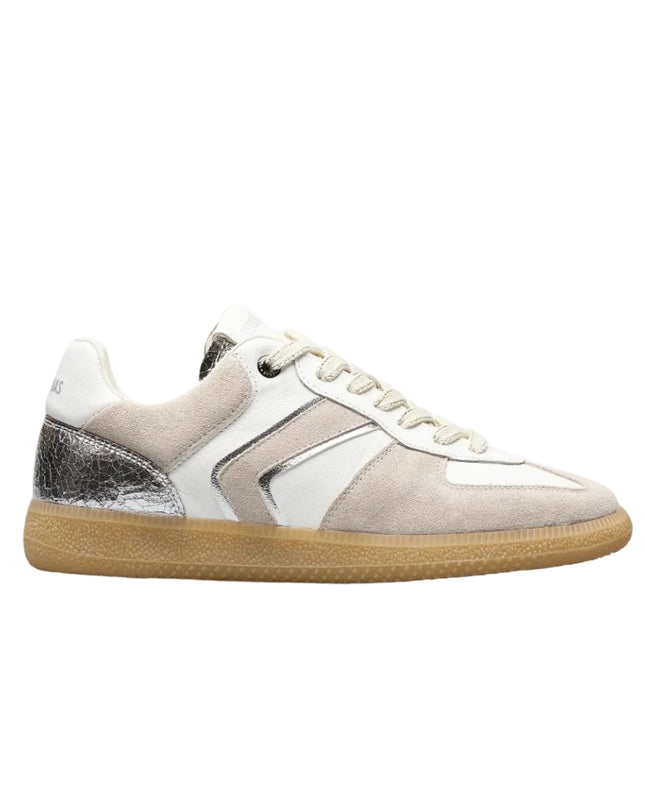 Verbenas Sneakers Bassa Donna in Pelle Bianca Profili Argento - MARIO SPATARELLA