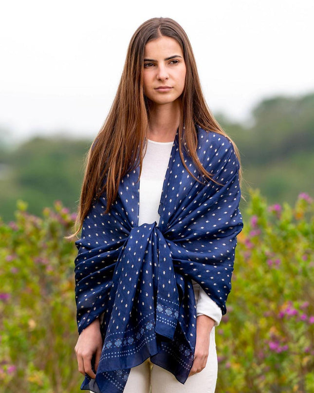 Foulard Pareo in Seta Stampa Blu - MARIO SPATARELLA