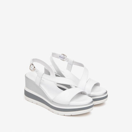 Nero Giardini Sandali Donna con Zeppa in Pelle Bianca E513520D BIANCO 707 Nero Giardini 