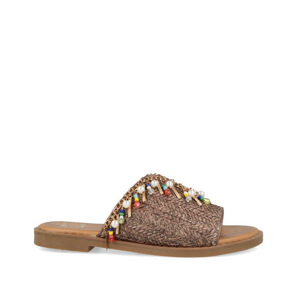 O-Joo Sandalo Flat Donna in Tessuto Marrone Multicolor MILEY CARRIBEAN BROWN O-JOO 