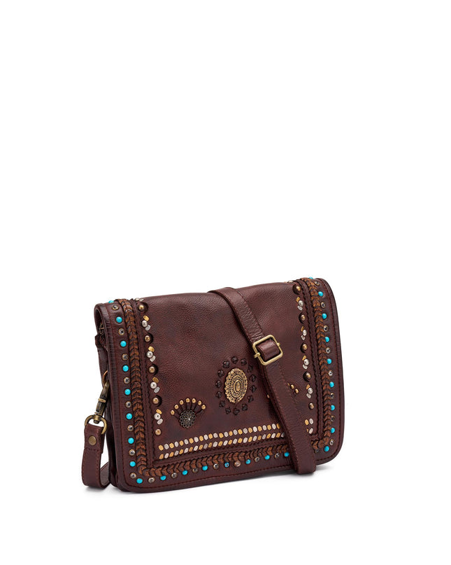 Frau Borsa Donna Borchiata con Tracolla in Pelle Marrone B933 BROWN Frau 